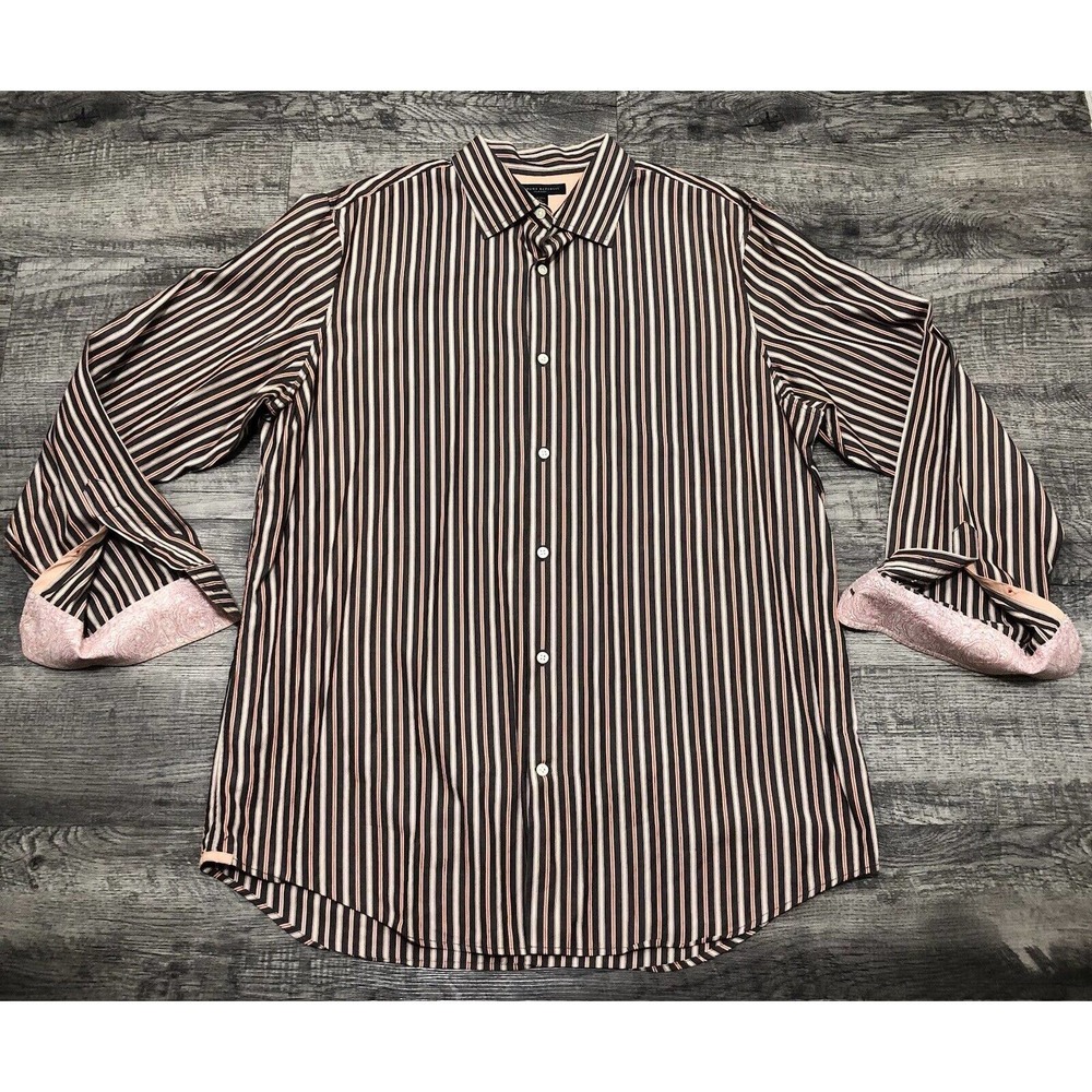 Banana Republic Sz XL Shirt French Cuffs Men’s Brown & Tan Stripes Button Up B1